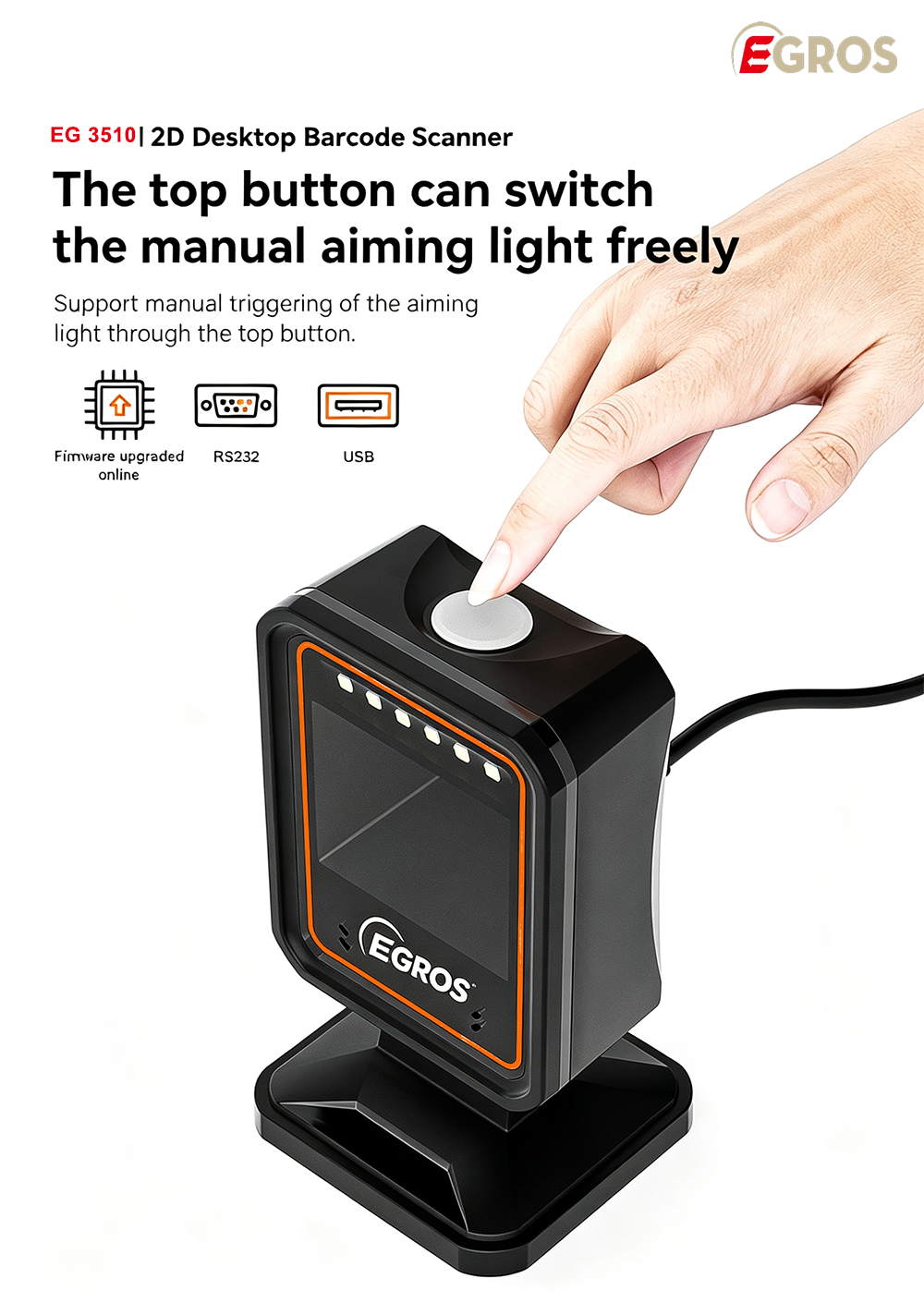 2D Barcode Scanner Tabletop with USB Interface,Black EGROS EG3015 - Image 2